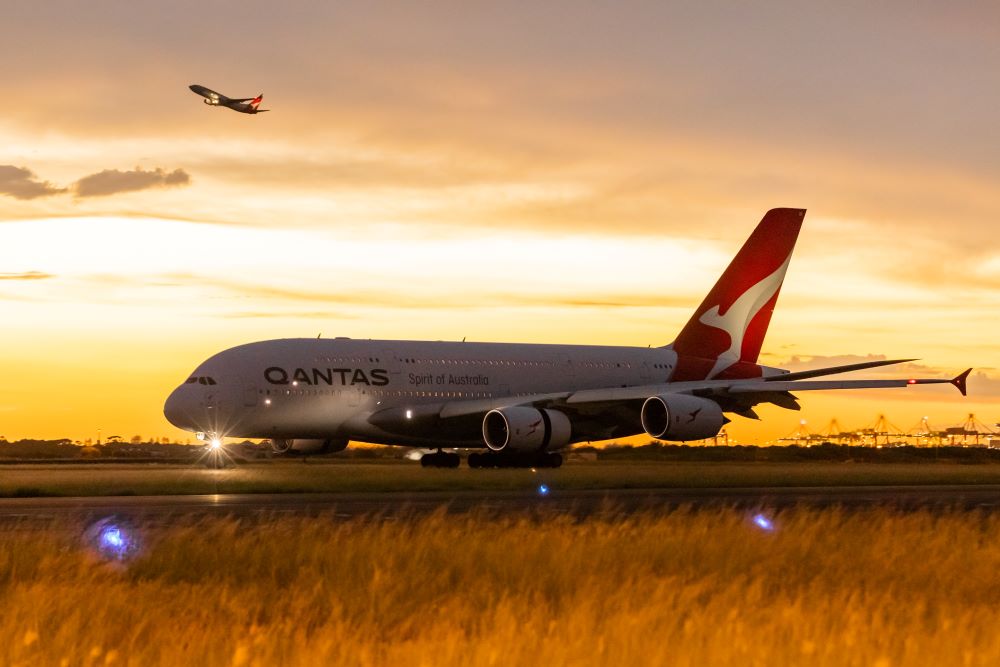 Plane landing at Sydney Airport in Australia on February 21