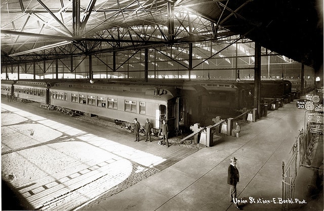 Early 20th-century photo of train shed at Union Station