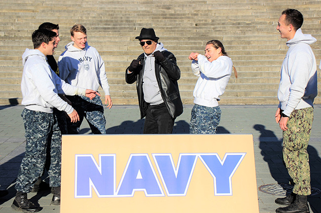 Midshipmen With Rocky Impersonator John Monforto at Rocky Steps, Credit: Jeff Heilman