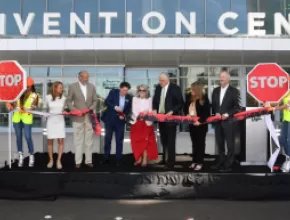 Ribbon cutting at World of Concrete 2021, Las Vegas Convention Center West Hall expansion.