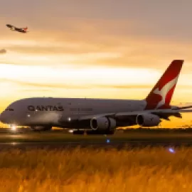 Plane landing at Sydney Airport in Australia on February 21